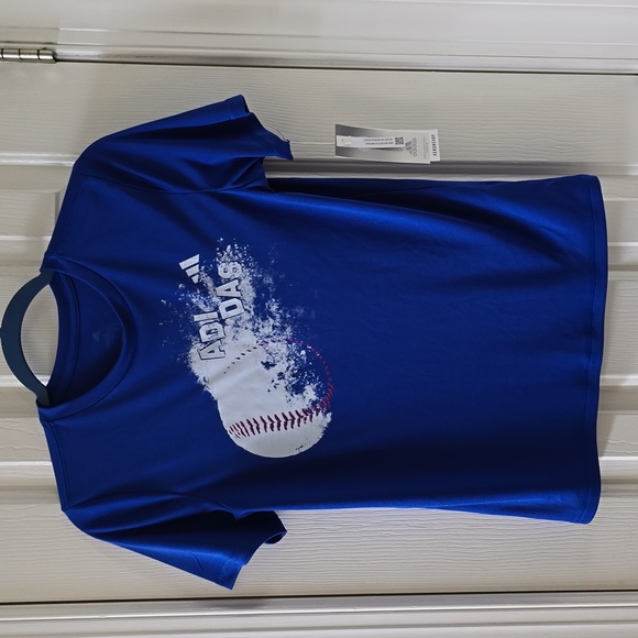 ADIDAS BRAND SIGNATURE BOYS BLUE SHORT SLEEVE BASEBALL TEE SIZE MEDIUM - Picture 1 of 16